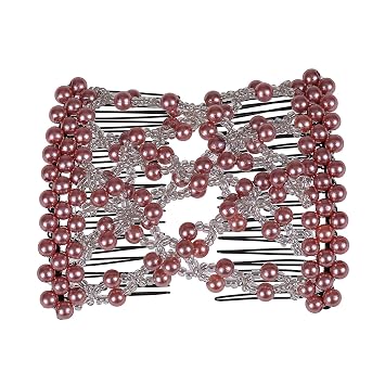 5Pcs Easy Stretch Beaded Hair Combs Double Magic Slide Metal Comb Clip Hairpins for Women Hair Styling