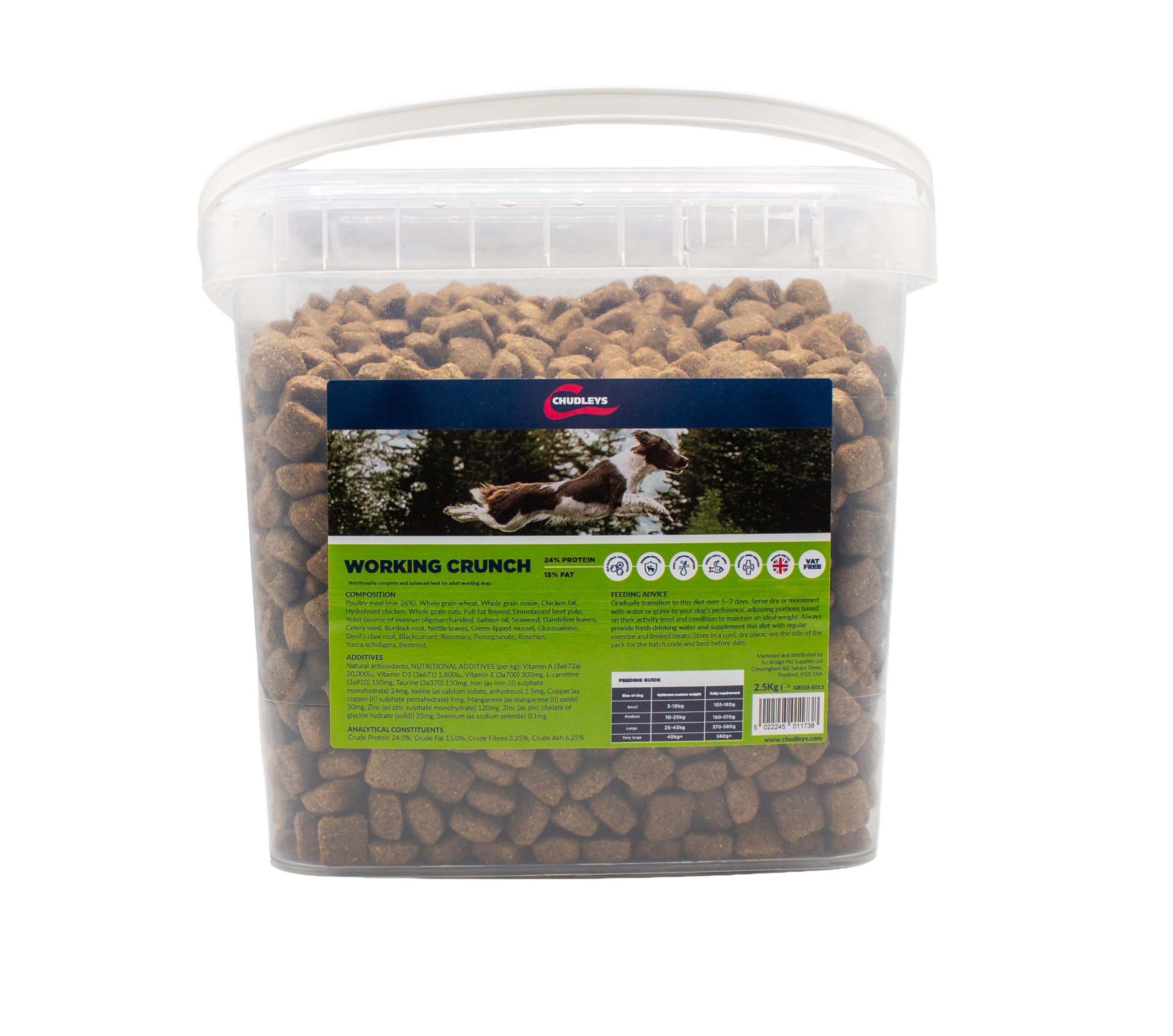 Chudleys Working Crunch Adult Dog Food Bucket 2.5kg - Complete High Protein Working Dog Food with Omega 3, Joint Support and Digestive Care
