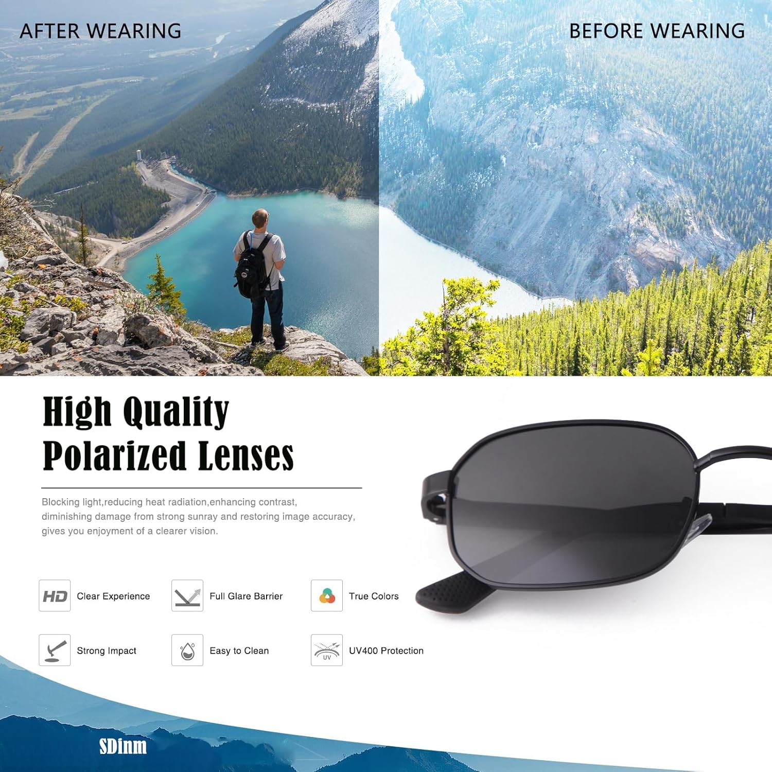 SDINM Polarized Sunglasses Men Women Retro Vintage Square Gold Metal Frame Sun Glasses Fashion Rectangle Shades - Image 5