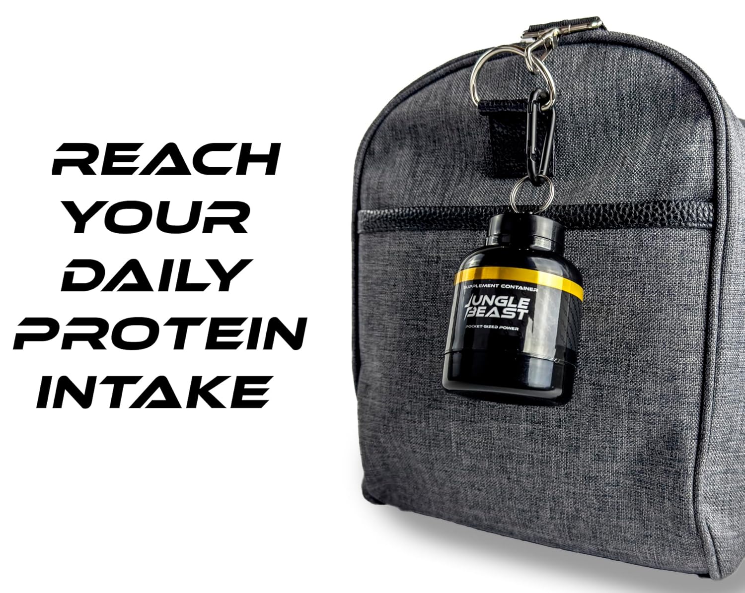 Jungle Beast Par de Llaveros para Proteina en Polvo y Suplementos, Con Embudo para Botellas, Contenedor de Suplementos para Gimnasio.