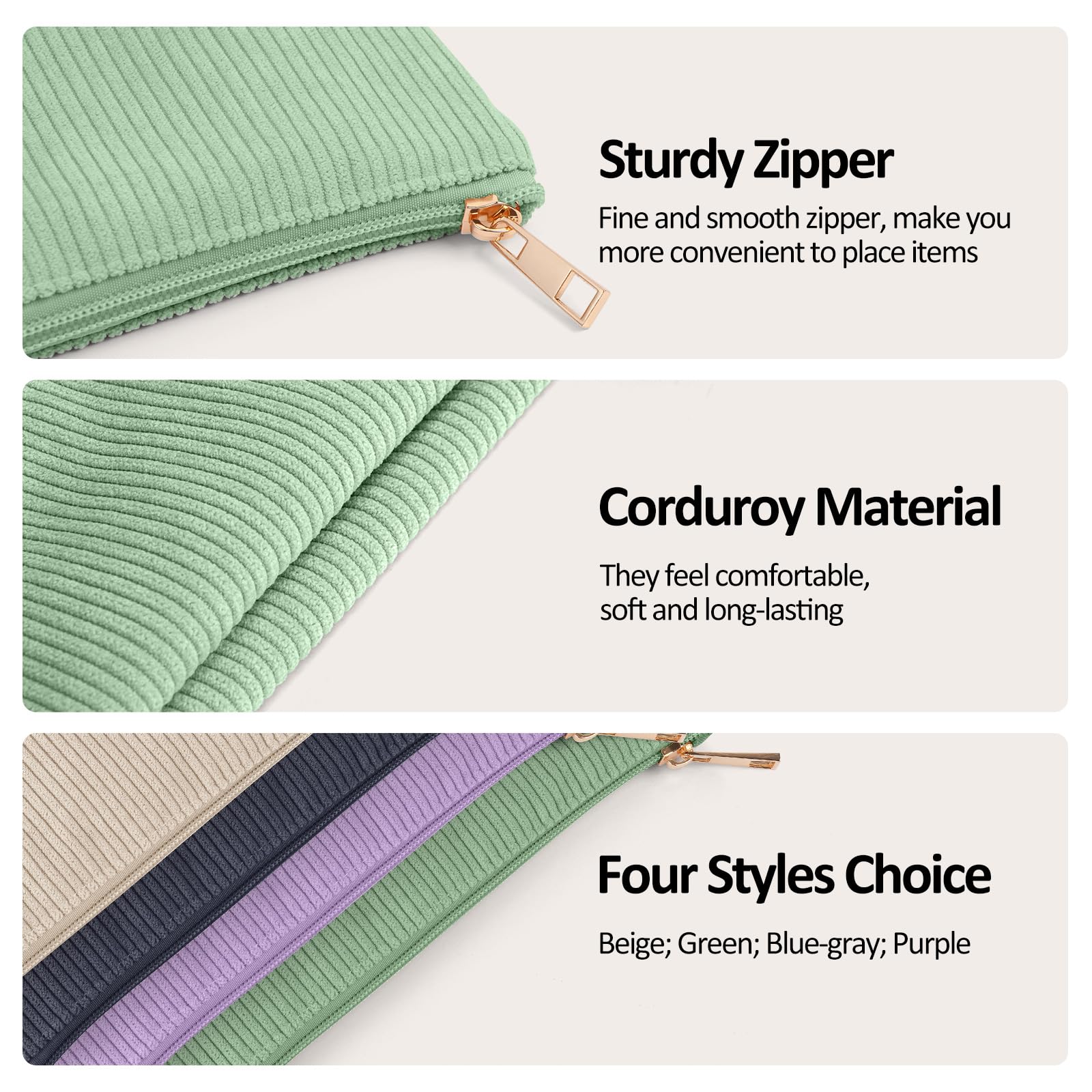 Makeup Bag MAGEFY 2Pcs Small Makeup Bag for Purse Travel Cosmetic Bag Corduroy Makeup Pouch Portable Versatile Zipper Make up Bag for Womem Green - Image 2