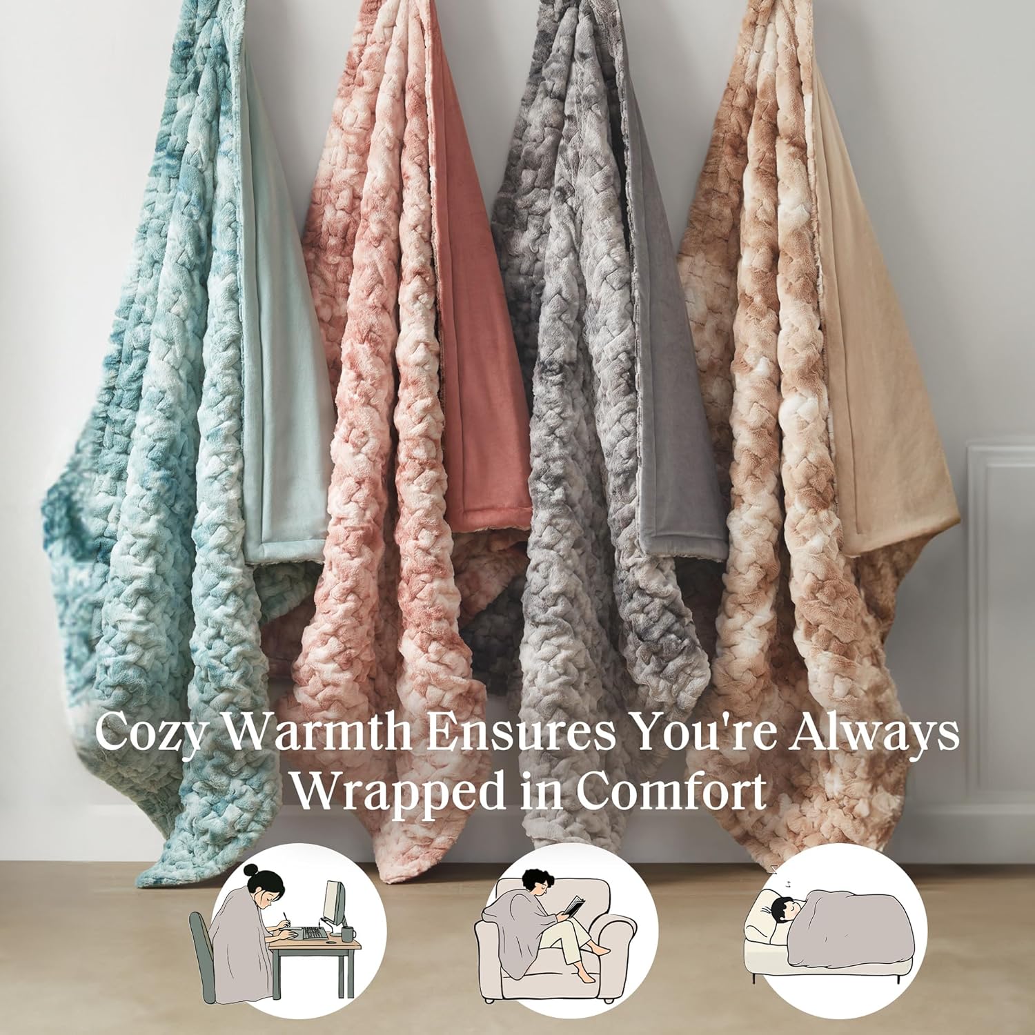 Madison Park Faux Fur Throw, Luxurious Ruched Texture, Fuzzy Warm, Plush Mink-Like Reverse, All Season, Lightweight & Cozy Blanket-Throw for Sofa, Couch, Living Room & Office 50" x 60" Gray Tie Dye - Image 5