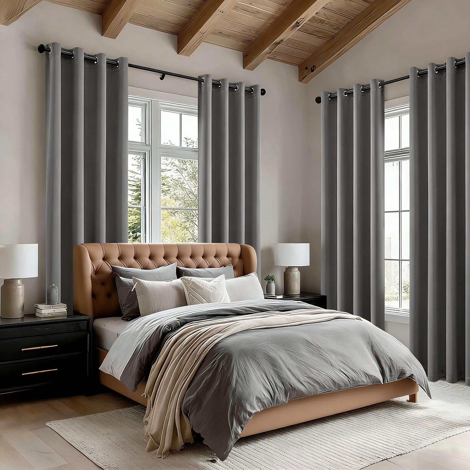 LIHUANE Drop Curtains 100 x 95 cm Super Soft Thermal Insulated Eyelet Thermal Blackout 1 Panel for Bedroom Insulated Soundsproof, Grey