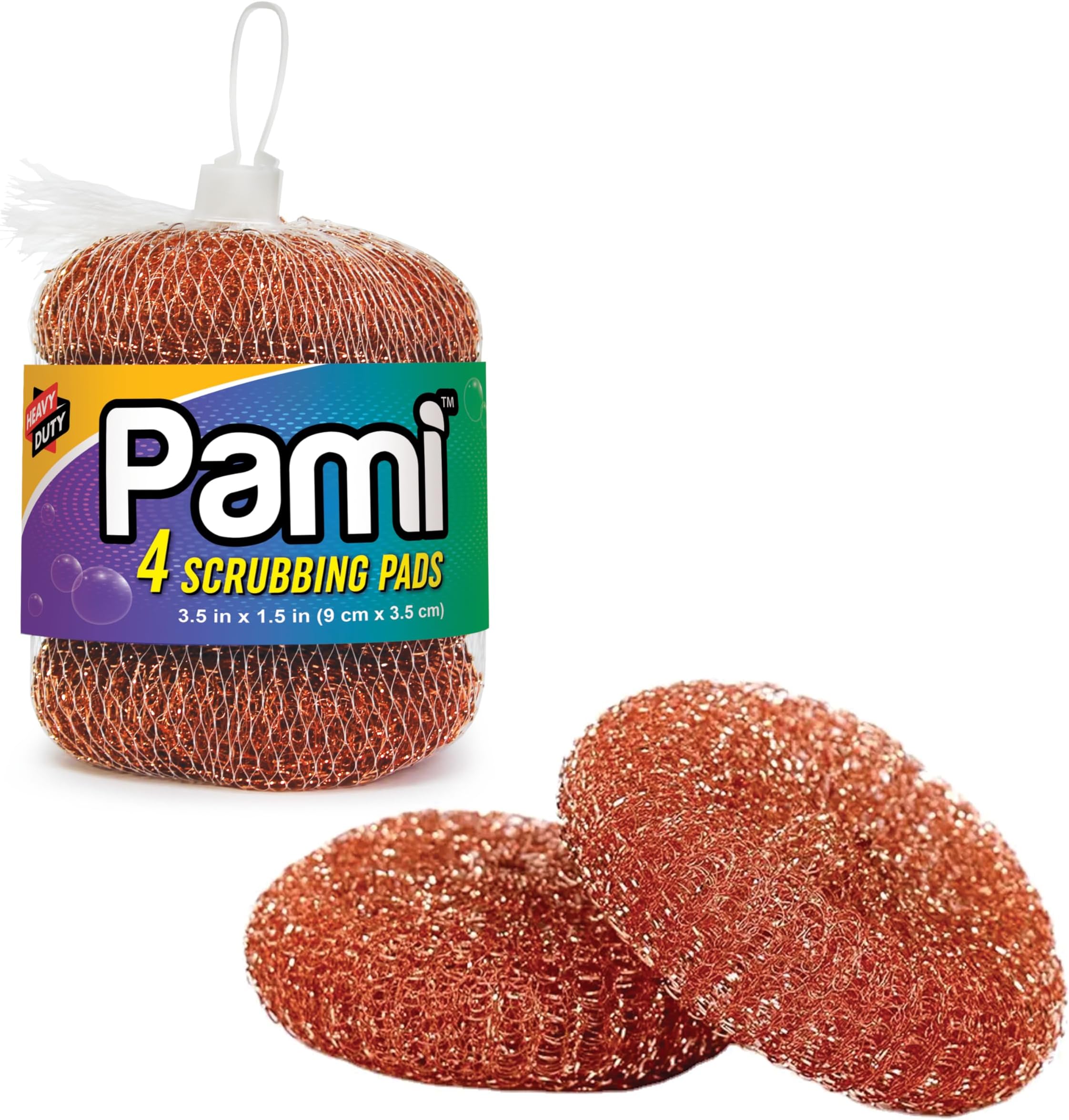 PAMI Heavy-Duty 100% Copper Scrubbing Pads - Copper Wool Pad Dish Scrubbers for Dirt, Grease & Grime- Metal Scrubber Sponges for Kitchen & Bathroom- Copper Scouring Pads for Pots & Pans (4)