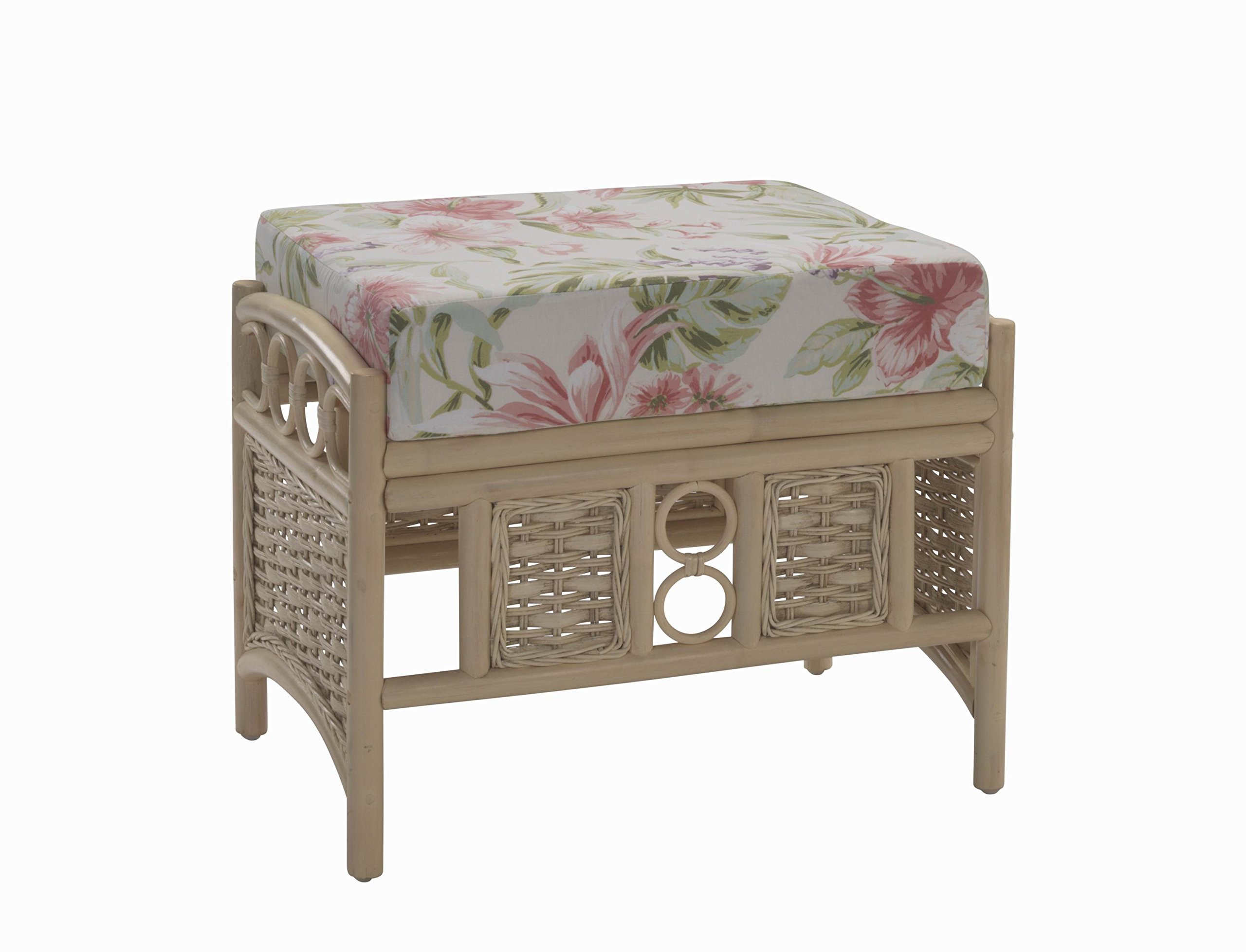 Desser Vale Footstool – Cushioned Footrest – Luxury Cane Rattan Indoor Conservatory Furniture in Premium Blossom Fabric – Foot Stool Dimensions: H48cm x W63cm x D46cm