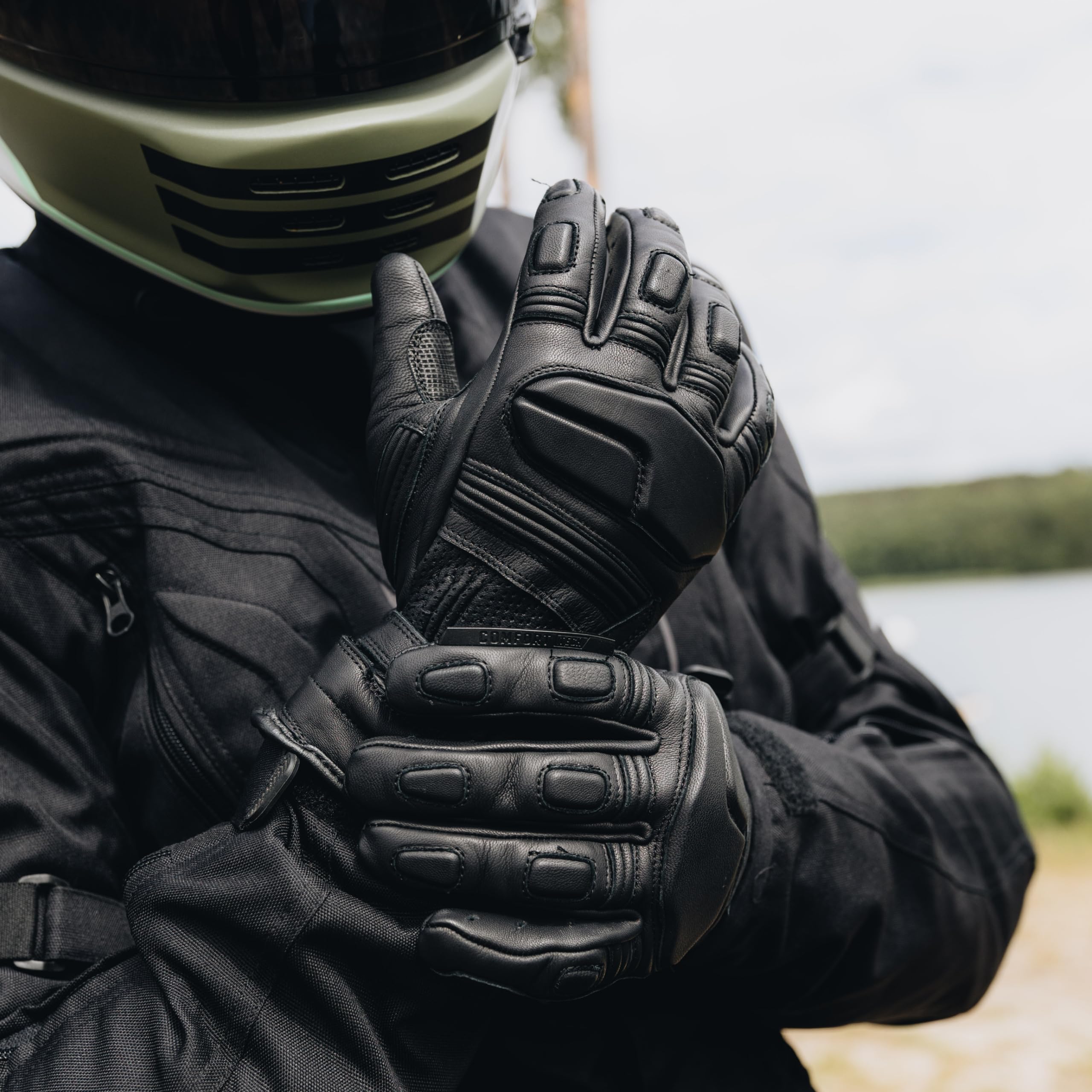 OZONE MOTO Touring II Męskie rękawice motocyklowe | Skórzane | Miękkie ochraniacze palców i orzechów | Podkładki kompatybilne z ekranem dotykowym | Wentylacja