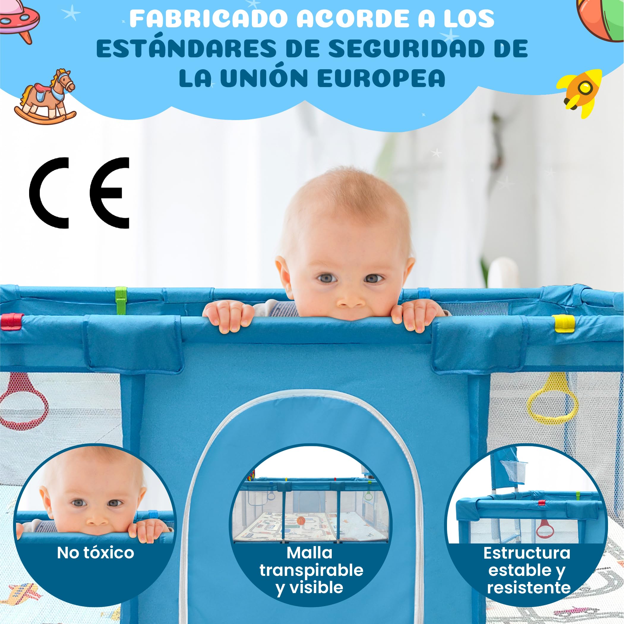 BabyJoy Parque Infantil Bebe 120x180cm - Corralito Bebe Acolchado y Equipado con Diana de Velcro, Canasta, Portería y más accesorios. Parque para Bebes Seguro, Amplio y Divertido