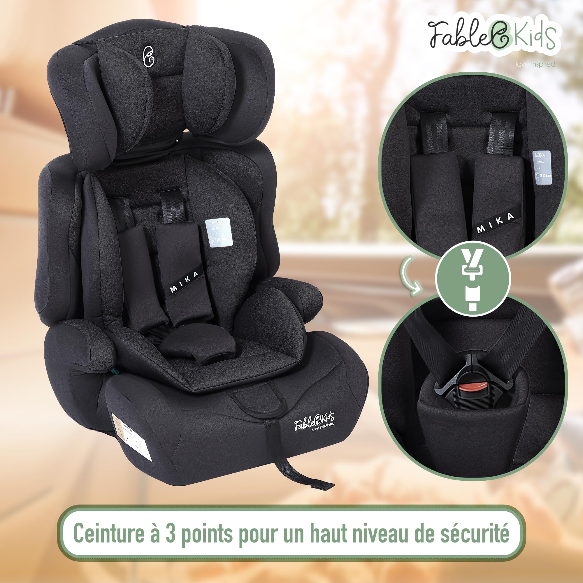 FableKids Siège auto pour enfants | Ceinture de sécurité à 3 points | Siège auto pour enfants 76-150 cm | Siège enfant appui-tête réglable | ECE R129/03 | Réglable 44,5x41x68-75cm | Gris