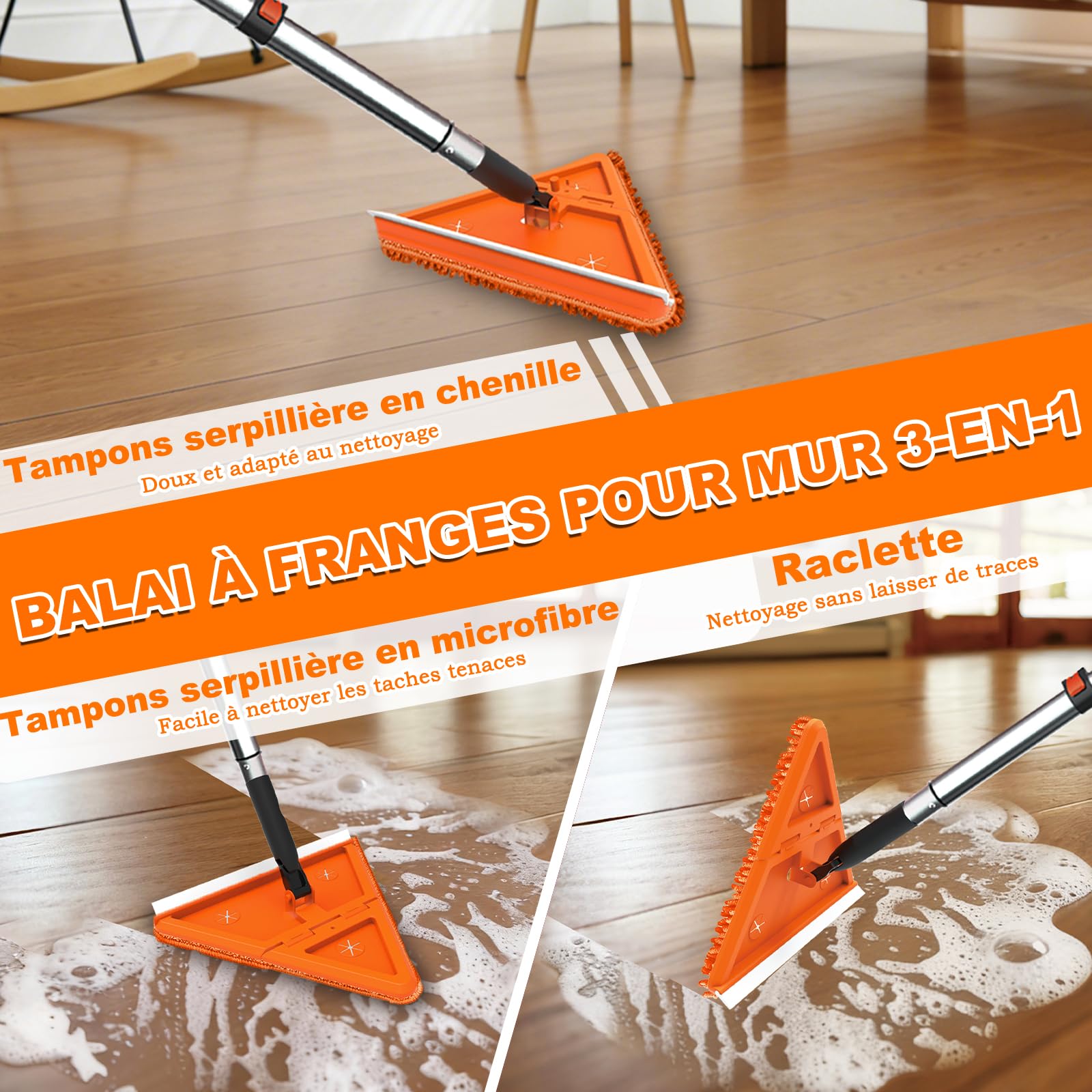 LAANPOLE Plumeau Poussiere avec 6m Perche Telescopique, Nettoyeur de Murs et Plafond, Tete de Loup de Ventilateur de Plafond, 2-en-1 Raclette Vitre Professionnel