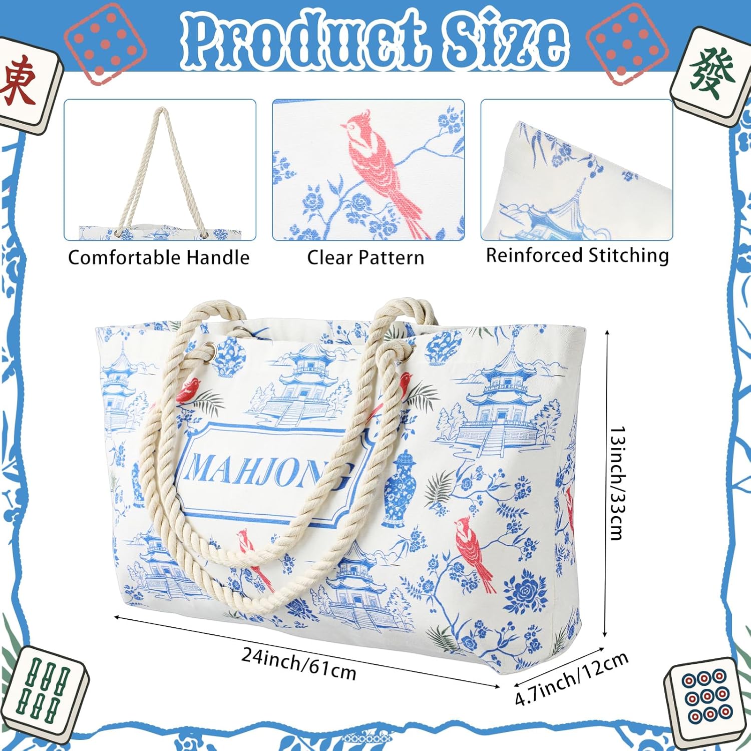 Capoda 3 Pcs Empty Mahjong Bags Set for Tiles and Racks, 24x13x4.7 Inch American Mahjong Carrying Tote, Tiles Bag, Racks and Pushers Drawstring Sleeve for Enthusiasts Party Travel Supplies, Case Only