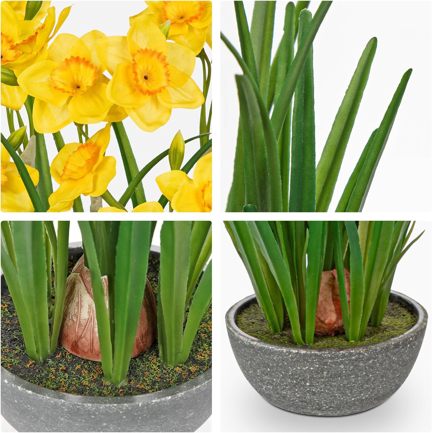 Small Artificial Flowers in Pot 14" Fuax Daffodil Spring Summer Flowers Plant Decor Room 2 Pcs Farmhouse Fake Yellow Flower Plants Desktop Spring Summer Flowers Home Decor Indoor for Home Decor Indoor