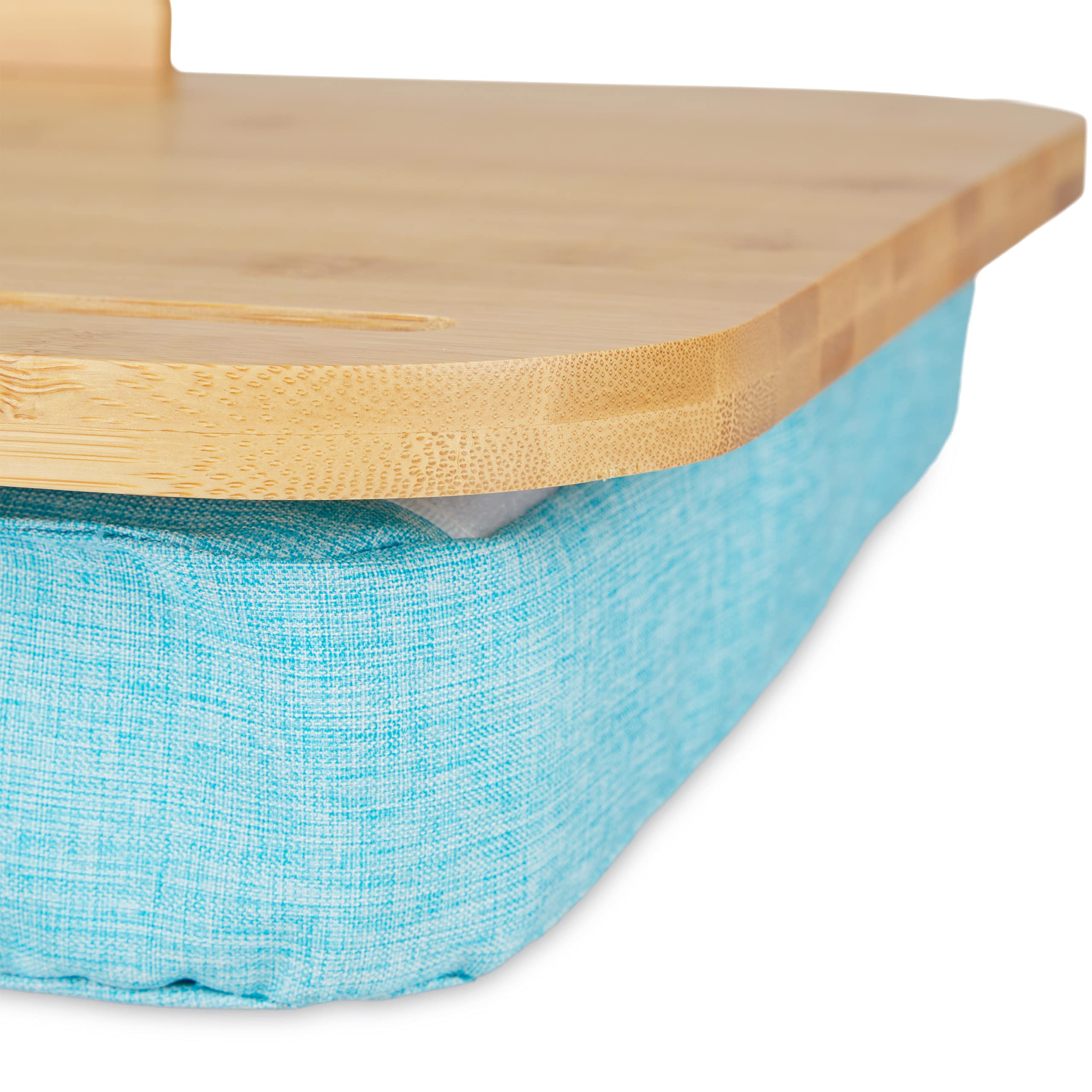 Relaxdays Support pour Ordinateur Portable, Bambou, Coussin en Mousse à mémoire, LxP 51x36 cm, lit, canapé, Nature/Bleu