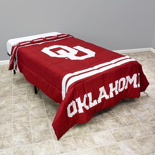 College Covers Everything Comfy Oklahoma Sooners - Edredón reversible con logotipo grande, suave y colorido, tamaño matrimonial