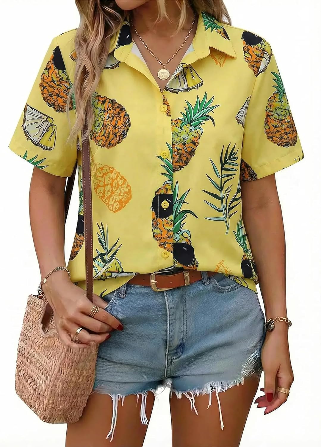 Women Hawaiian Shirt Tropical Summer Beach Hawaii Shirts Floral Tropic Short Sleeve Button Up Top Blouses Aloha Luau Outfit - Image 5