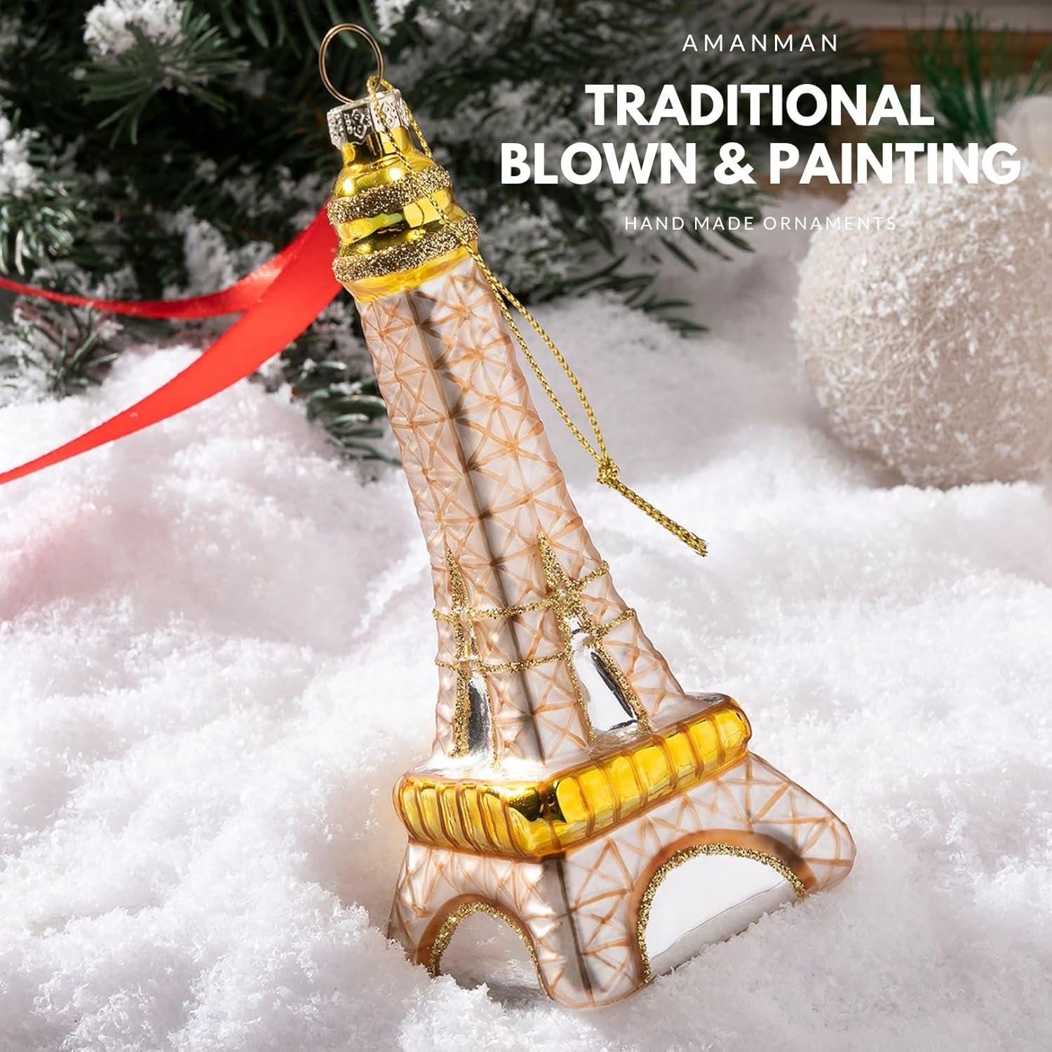 Glass Christmas Ornaments 2024, Eiffel Tower Christmas Ornaments Blown Glass Ornaments for Christmas Tree Decorations (Brown) - Image 2