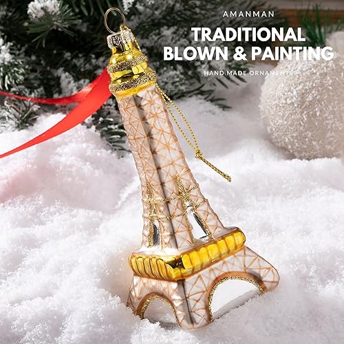 Miniatura 2 de Adornos de Navidad de cristal 2024, adornos de Navidad de la Torre Eiffel, adornos de vidrio soplado para decoración de árbol de Navidad (marrón)