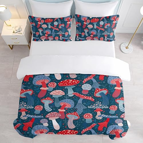Miniatura 7 de SOULZZZ Juego de funda de edredón con diseño de hongos rojos y azules, juego de cama con núcleo extraño y colorido estampado de hongos pop para