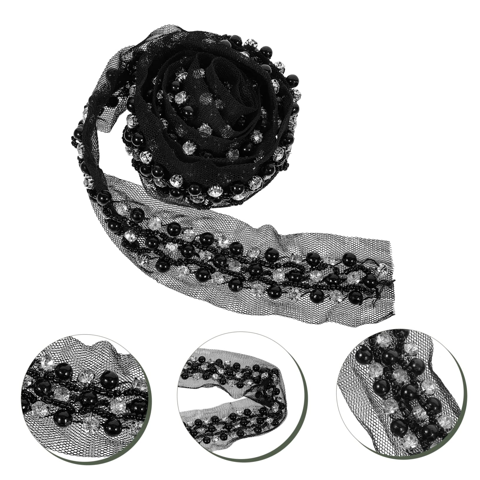 Ciieeo 4piezas Cinta De Encaje De Perlas Strass Borde Decorativo Multifuncional Para Ropa y Manualidades Para y Decoración De Eventos