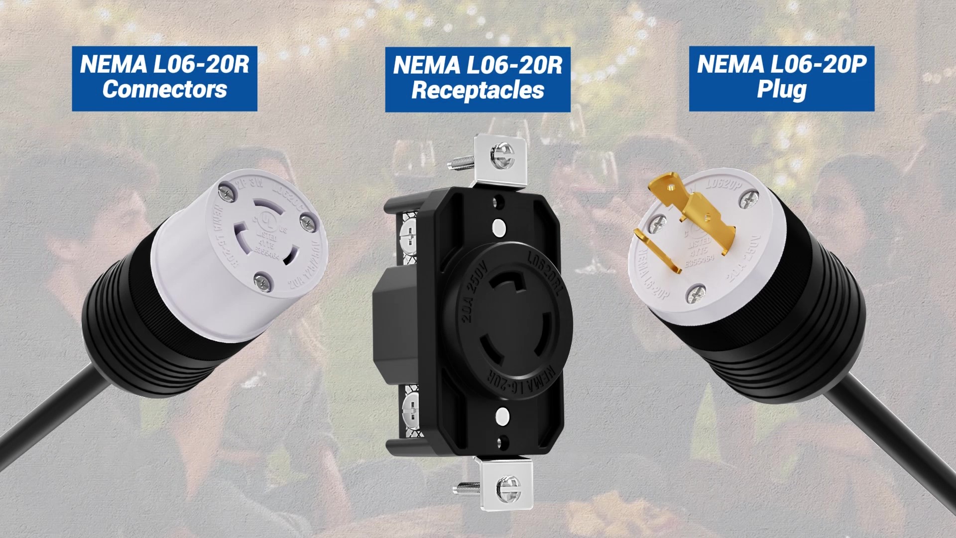 Image of 1 Pack NEMA L6-20P Locking Plug, 20 Amp Generator Replacement Plug 250V 2 Pole 3 Wire Grounding,Twist Lock Adapter Male Plug , Industrial Grade Heavy Duty, UL Listed (E355464)