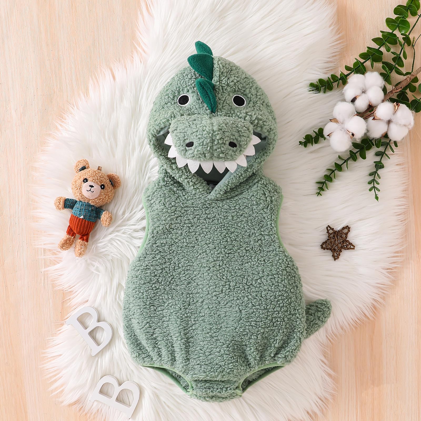 Baby Boy Girl Dinosaur Costume Cute Sleeveless Romper with Hat Newborn Infant Halloween Cosplay Clothes