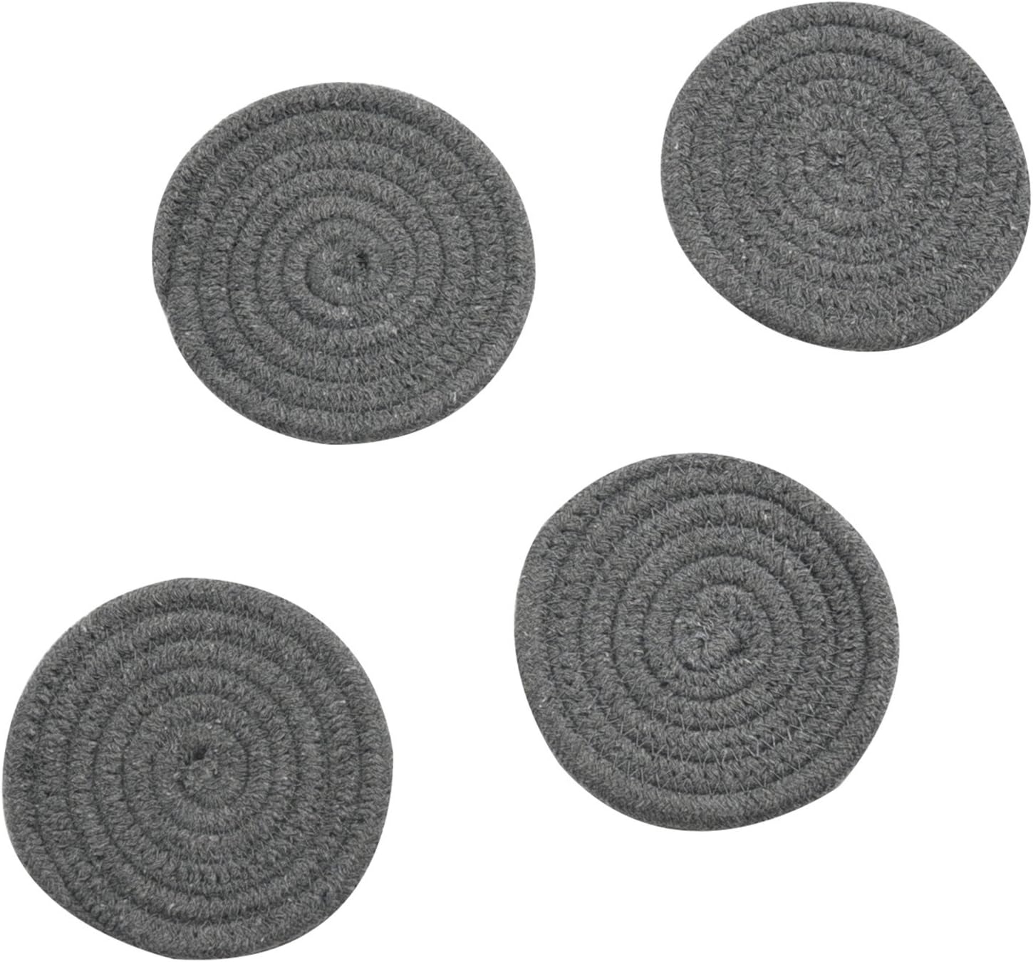 Coasters Set, Pure Cotton Thread Weave Round Drink Hot Pads Mats Coasters Set of 4 by 4.3 Inches Protect Furniture From Excess Condensation & Scratch (Dark Grey)