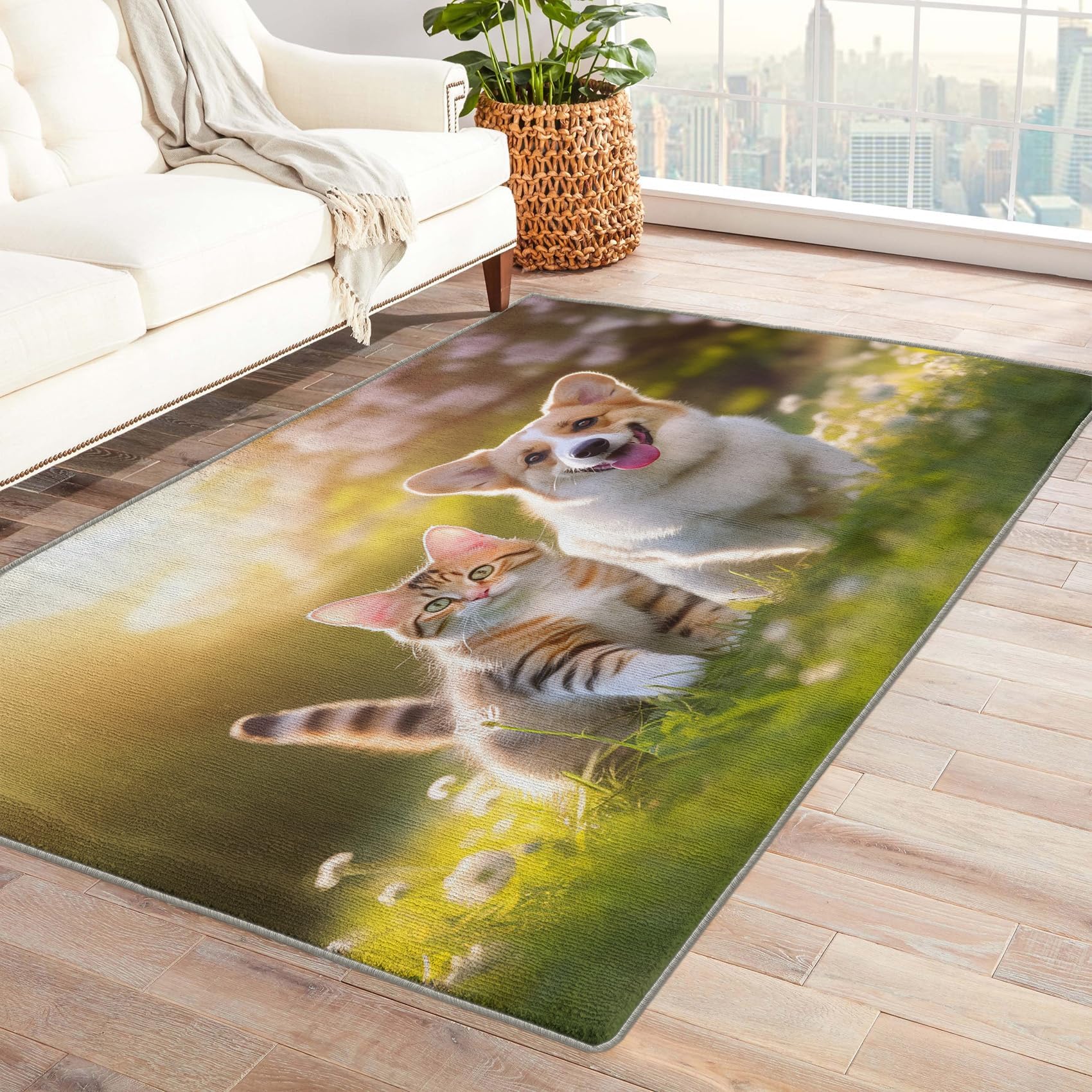 Tapis de sol chat et chien doux 180x280cm pour grand salon