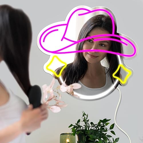 Miniatura 3 de GGK Sombrero de vaquera, letrero de espejo de neón, sombrero de vaquera, luz de neón, sombrero de vaquera, espejo de neón en forma de bola de