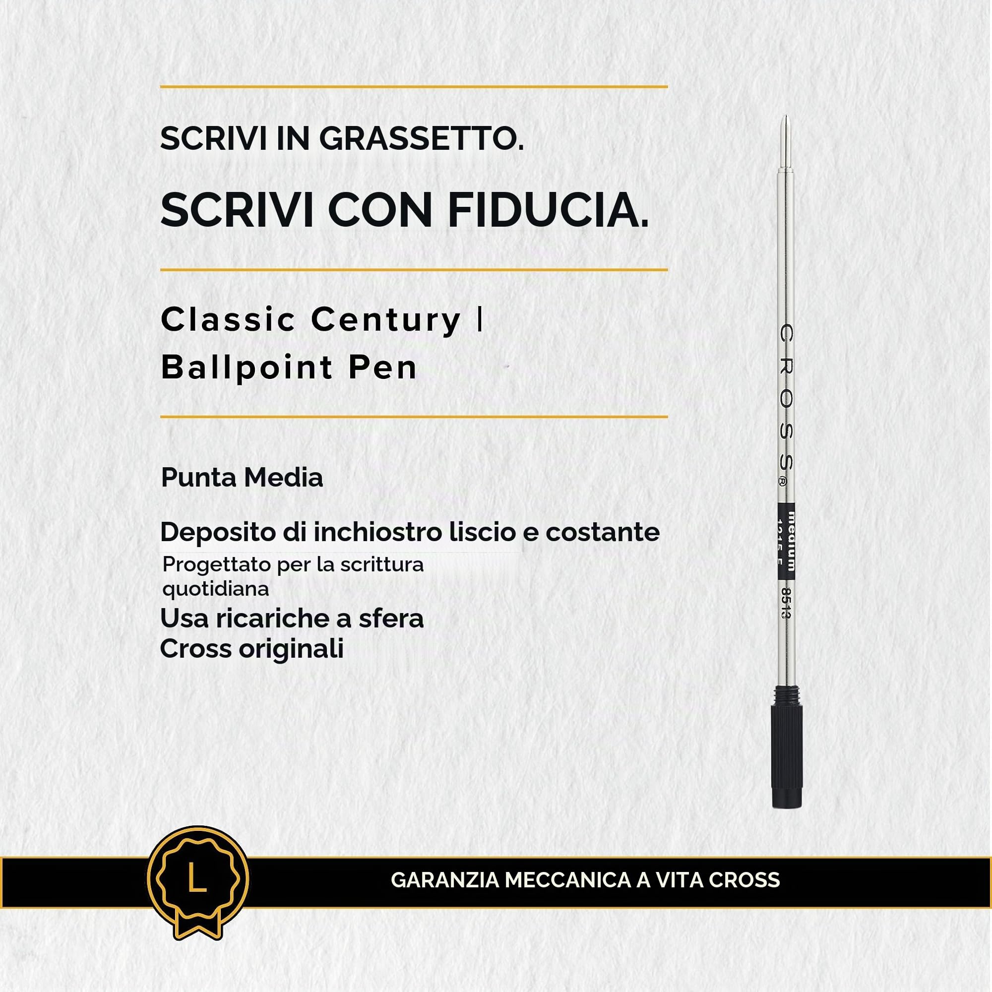 Cross Classic Century - Penna a sfera Medalist (meccanismo a rotazione, con raccordi placcati in oro 23 carati, tratto: medio), cromato