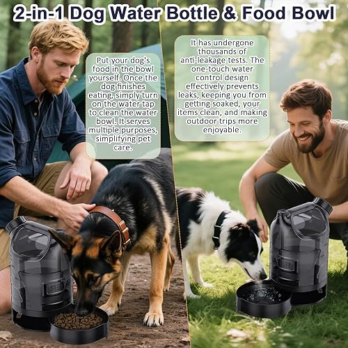 Miniatura 5 de Botella de agua para perros de 85 onzas, dispensador de agua plegable portátil con cuenco antiderrames para perros y gatos, botella de agua plegable