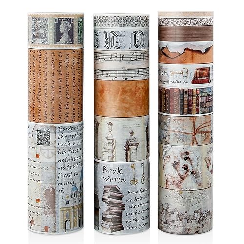 Miniatura 1 de Juego de 18 rollos de cinta washi vintage, sello de castillo, cinta adhesiva retro de 51015202530502.953 in de ancho, 6.56 pies de largo, cinta
