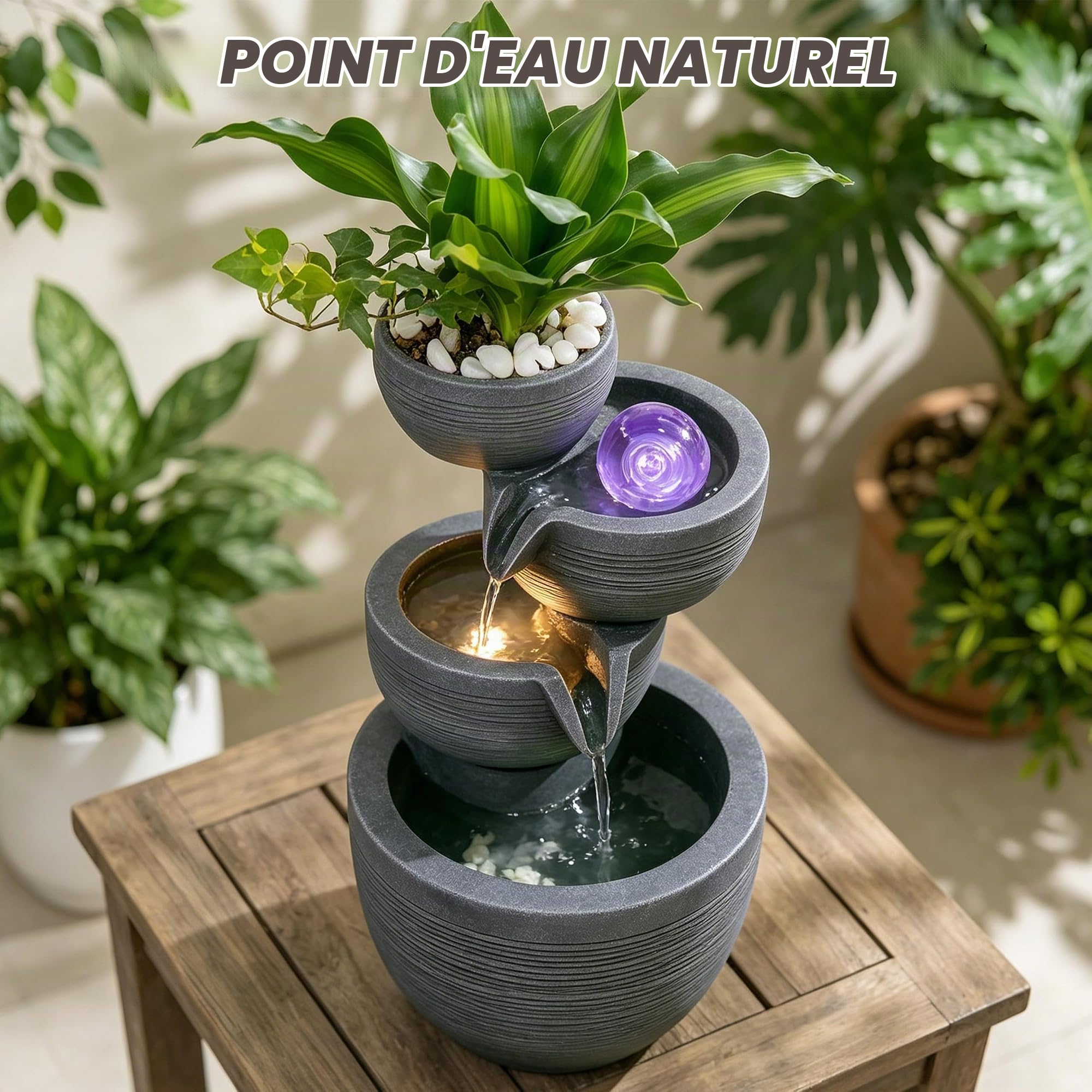 Fontaine d'intérieur avec éclairage LED, Fontaine de Jardin