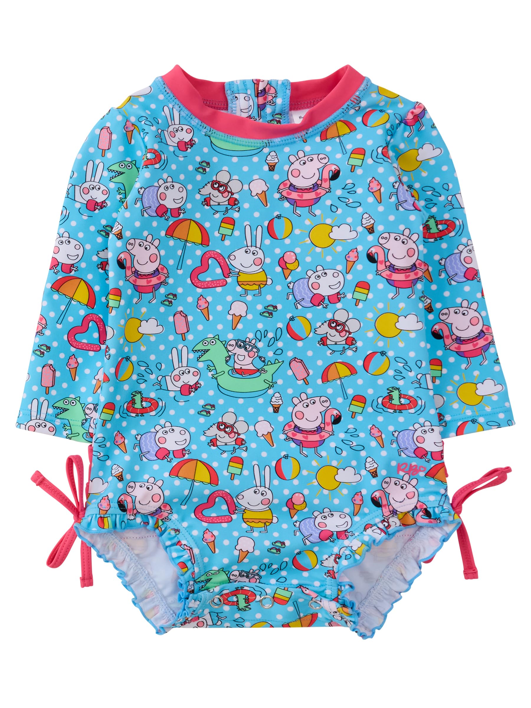 RuffleButts Baby Girls Novelty Baby One Piece - Rash Guard Swimsuit UPF 50+
