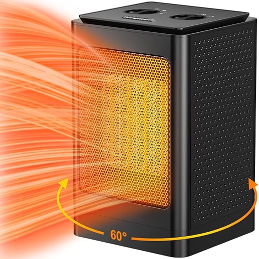 Space Heater, 1500W Portable Heater, 60°Oscillating Electric Heater, Heater for Bedroom Office Indoor Use