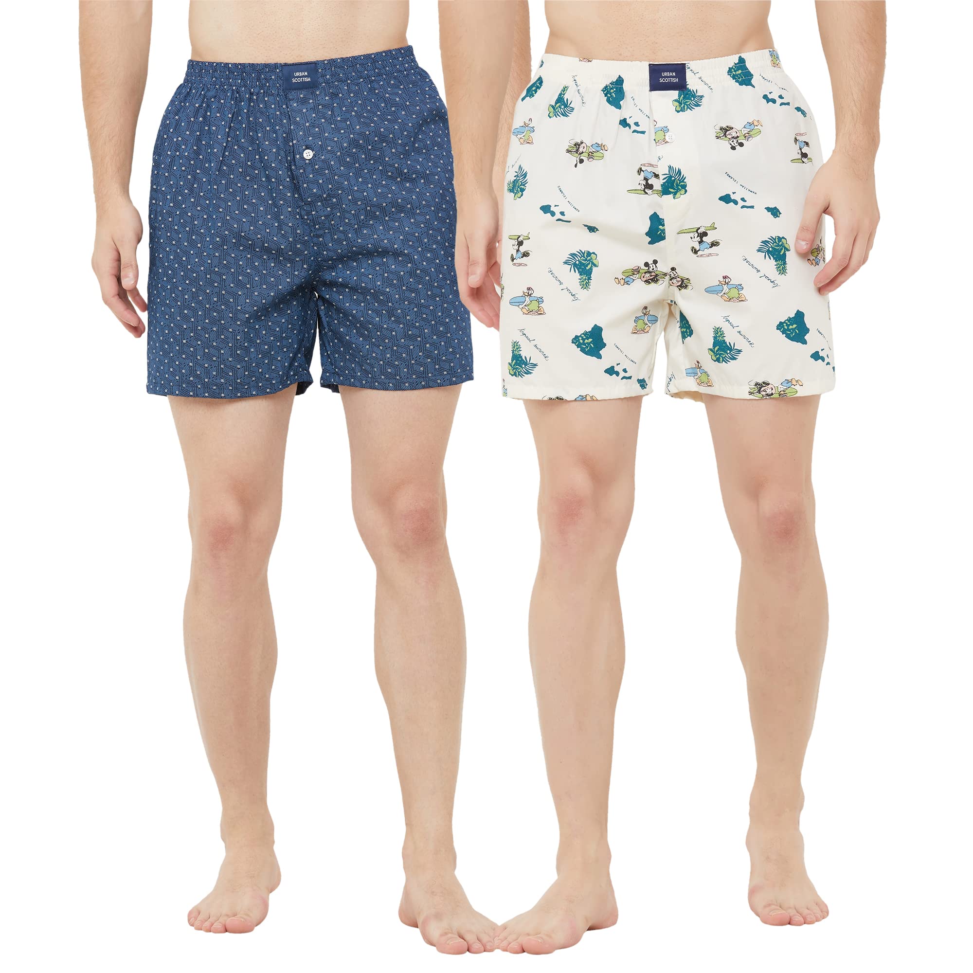 Urban Scottish Ultra-Comfortable Men's Boxer Pants (Pack of 2), 100% Cotton with Stylish Print, Soft & Stretchy Elastic Waist Band, Dynamic Movement & Hardwearing Stitching,Breathable Gentle Snug Fit
