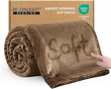 MOONLIGHT20015 Fleece Blanket for Bed - Soft Cosy Fluffy Throw Blankets Queen Size, 400 GSM Silk Touch Warm Large Throws for Audlts, Camel, 200x240 Cm