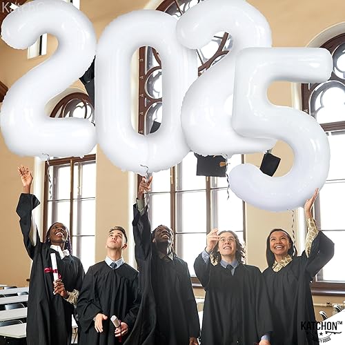 Miniatura 8 de KatchOn, Globos blancos enormes de números 2025 – 42 pulgadas | Globos blancos de aluminio 2025 para decoraciones de graduación 2025 | Globos de