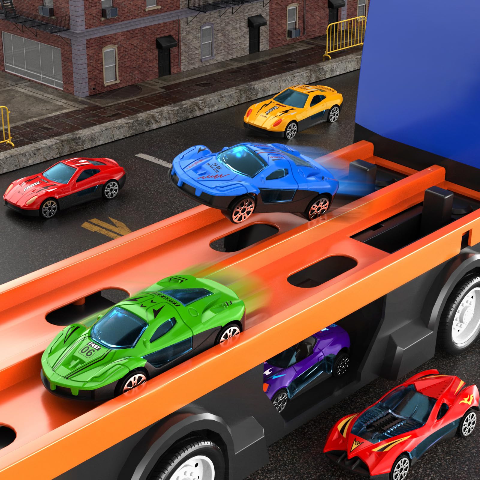 Ci Vetch 78-Zoll Autos LKW Spielzeug für Kleinkinder 1-7 Jahre, Transport-LKW Mit 24 Pcs Druckguss Autos, Geschenke für Jungen