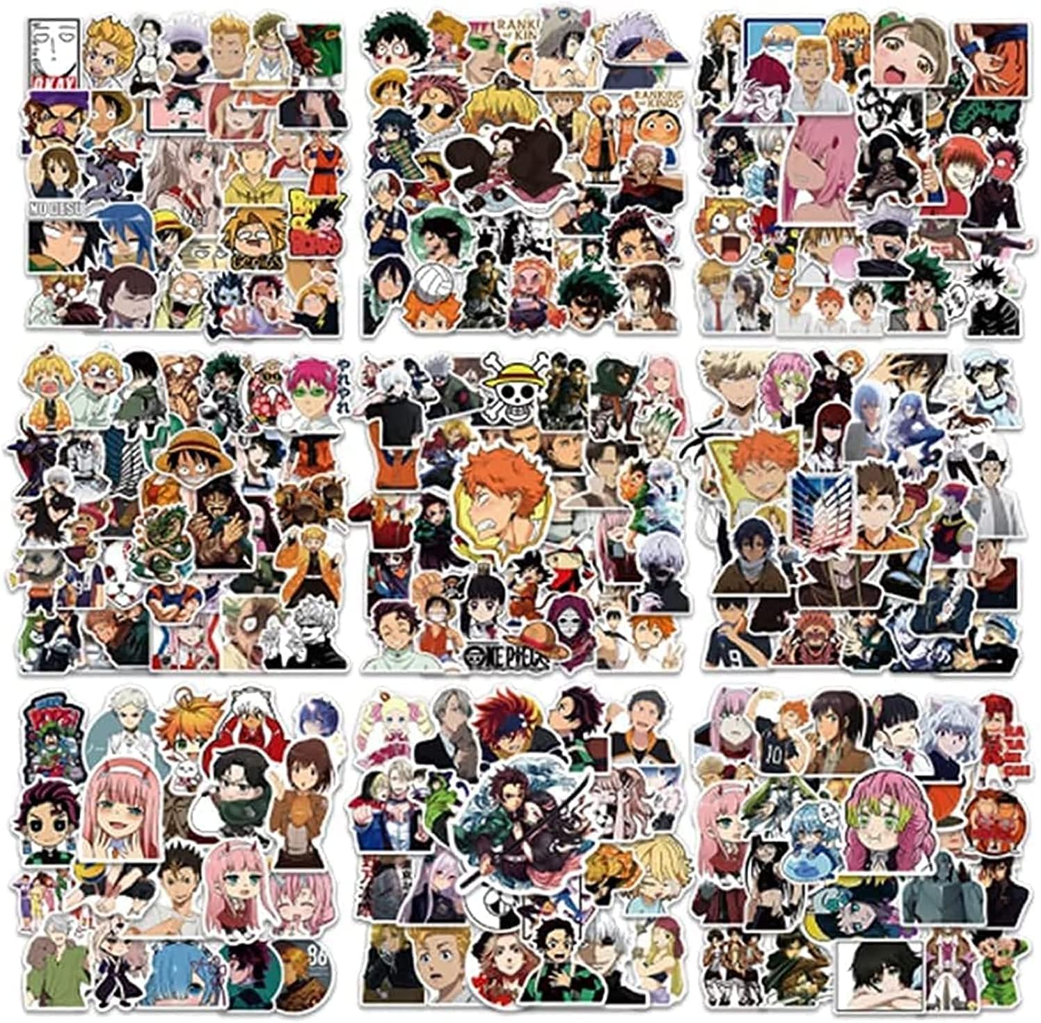 Premify Anime Stickers Mixed Pack | 300PCS Popular Classic Japanese Style for Kids Teens Adults, Themed Set Vinyl Waterproof Cartoon Decals Laptop, Skateboard, Water Bottle, Car