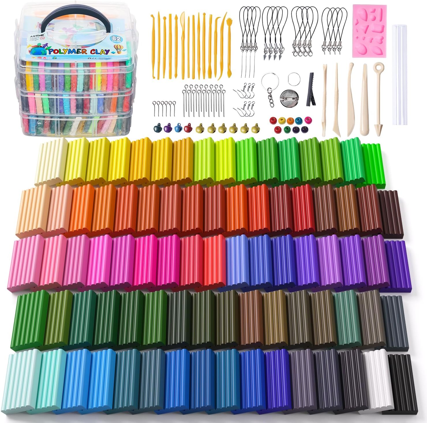 ARTME Polymer Clay, 82 Colors Clay Kit, Oven Bake Modeling Clay, Creative Polymer Clay Kit with Sculpting Tools and Jewelry Accessories, Non-Toxic, Ideal DIY Clay Gifts for Adults and Teens