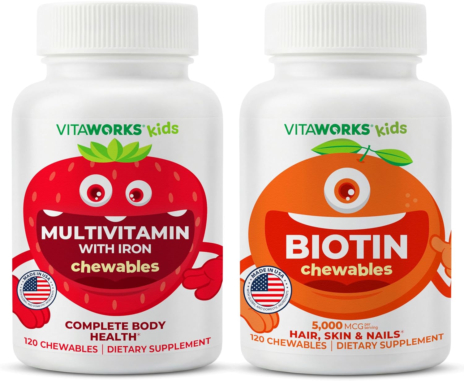 VitaWorks Kids Multivitamin Chewables + Biotin 5000mcg Chewables Bundle