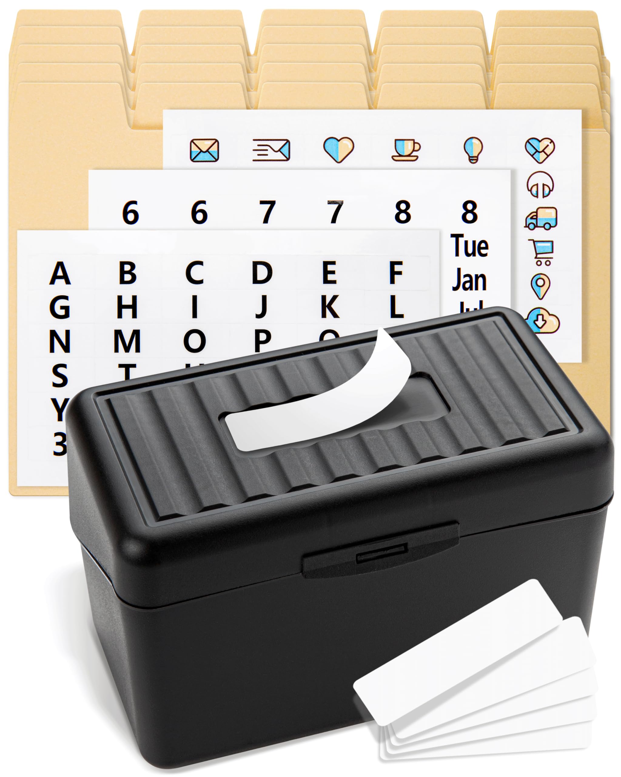 OFFILICIOUS Index Card Box 3x5 - Recipe Box with Manila Dividers Stickers - Premium Index Card Holder Ideal