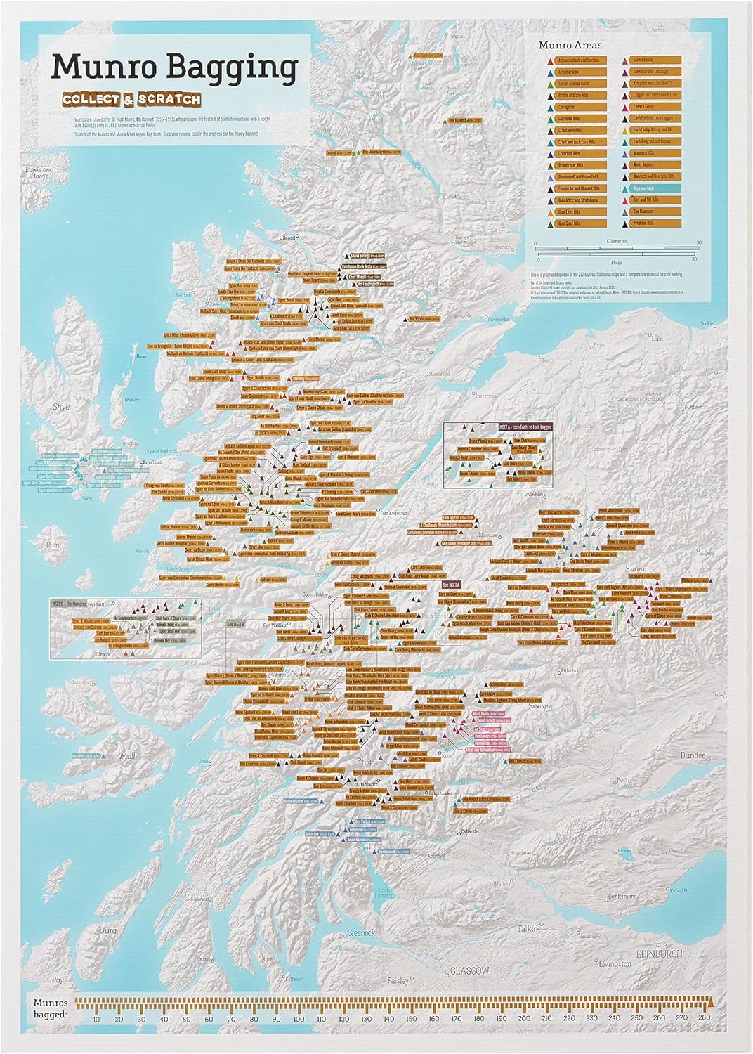 Munro Bagging Scratch Print Map Poster for Walkers Climbers Print