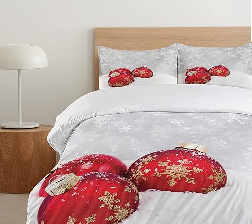 Miniatura 5 de Juegos de funda de edredón Ambesonne, disponibles en varios colores y tamaños, Tela, Rojo blanco, King