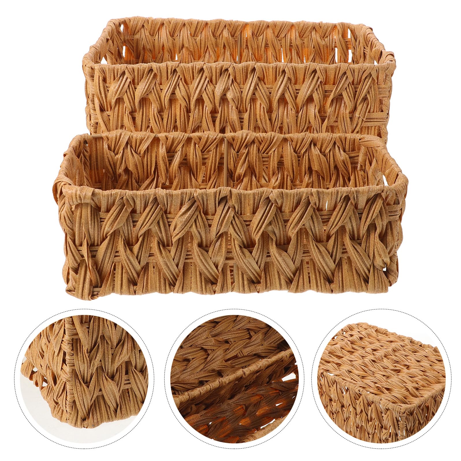 2pezzi Cestini Intrecciati in Finto Rattan Beige da Contenitori Portaoggetti per Scrivania Trucco Cancelleria e Organizzazione Multiuso per Casa e Ufficio