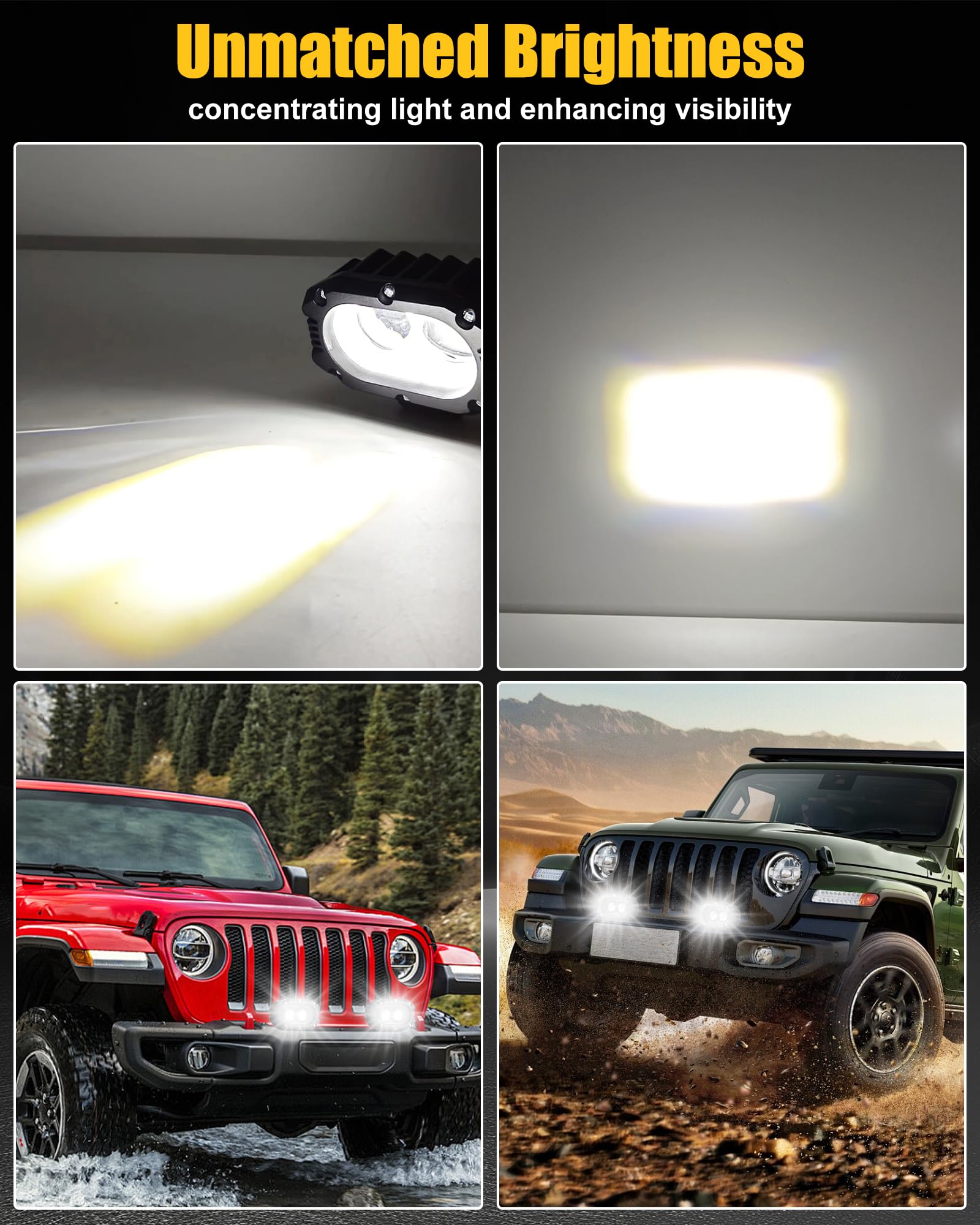 LIGBT 2 Stück 4 Zoll LED Arbeitsscheinwerfer 96W kaltweiß 6000K, 12V 24V Zusatzscheinwerfer Fernlicht, IP68 Rückfahrscheinwerfer für Offroad SUV LKW ATV UTV Traktor