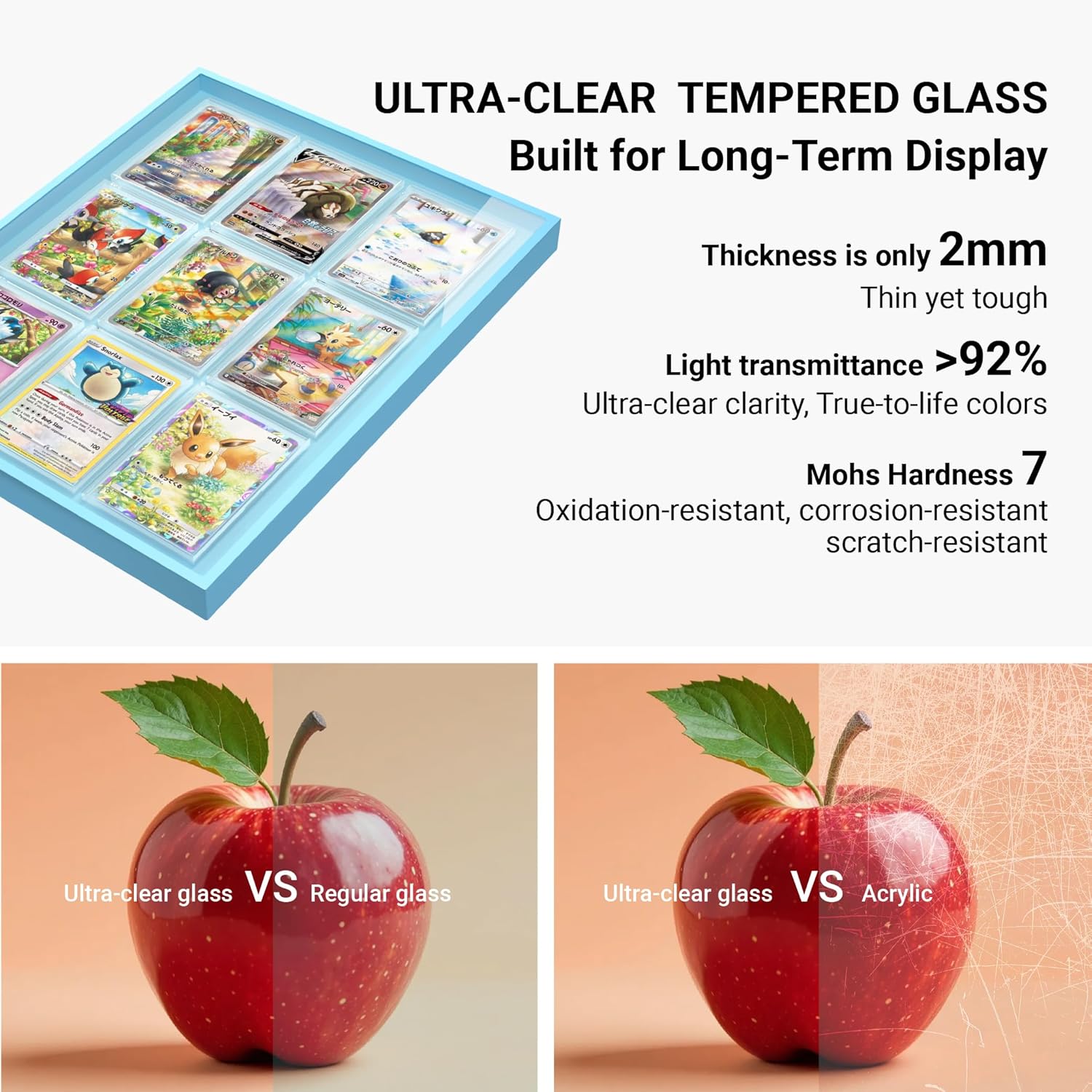 Glacier Blue 9-Card Display Case, Seamless Aluminum Frame with Tempered Glass for Graded Cards, Baseball Football Basketball Sports Card & TCG, Wall Mount Trading Card Frame, Includes 9 Shell Holders