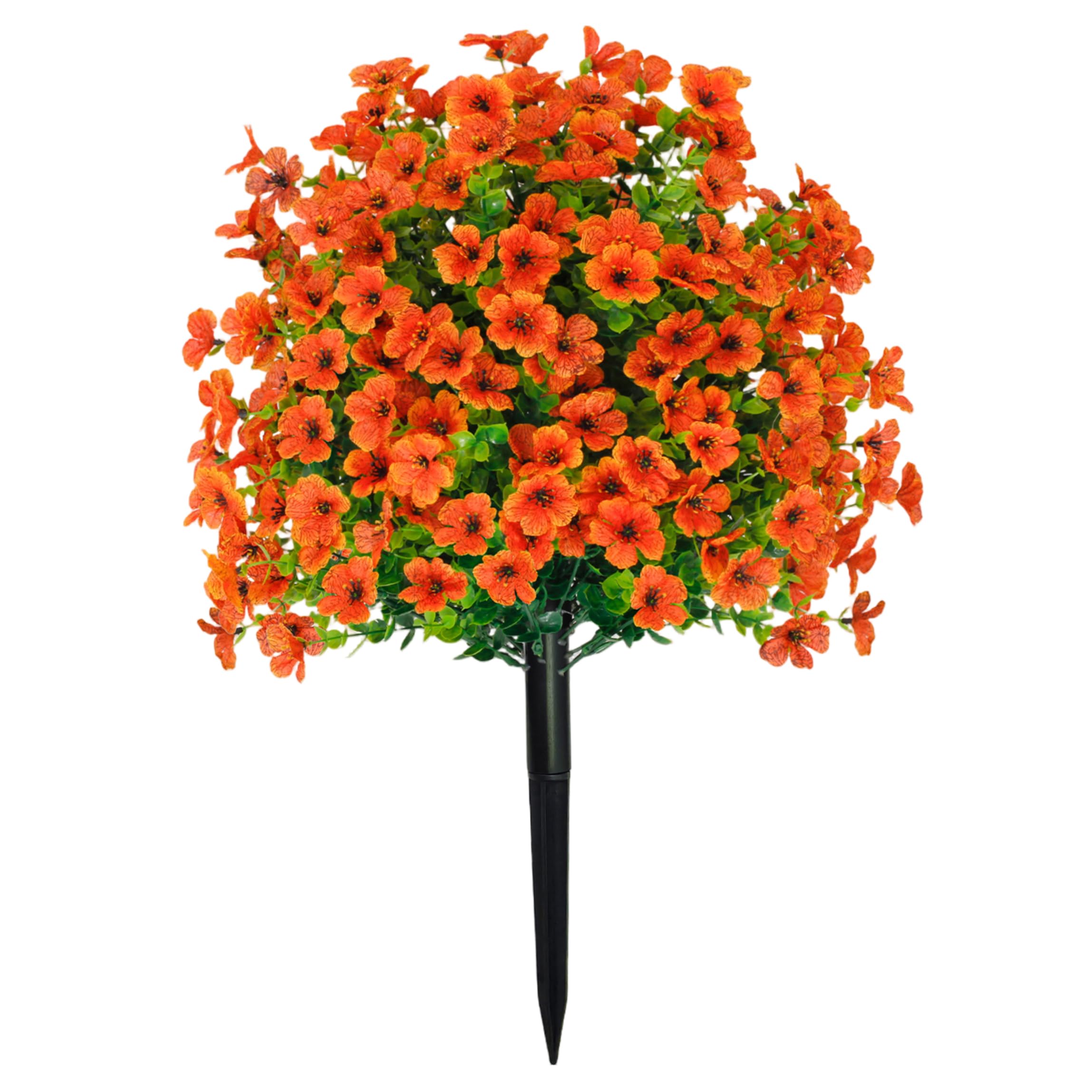 Xoeryoy Artificial Shrubs For Outdoors, Artificial Flowers With Ground Stakes, Uv-resistant Faux Eucalyptus Violet Bush For Outdoor & Indoor Decor - Orange, 56cm