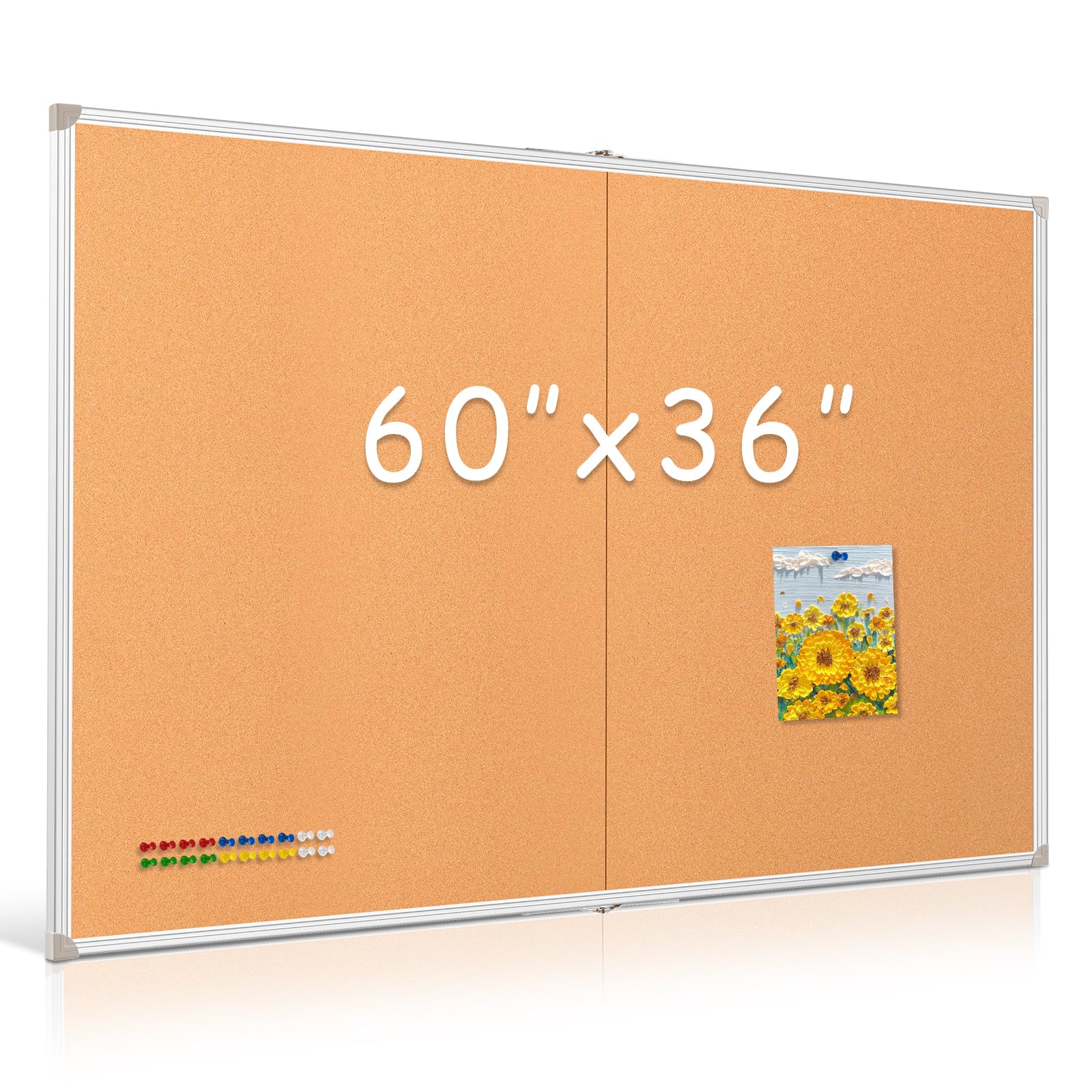 DOLLAR BOSS Foldable Cork Board, 60 x 36 Inch Corkboard, Extra Large Bulletin Board, Portable Double sided Aluminum Frame Wall Mounted Pin Board for