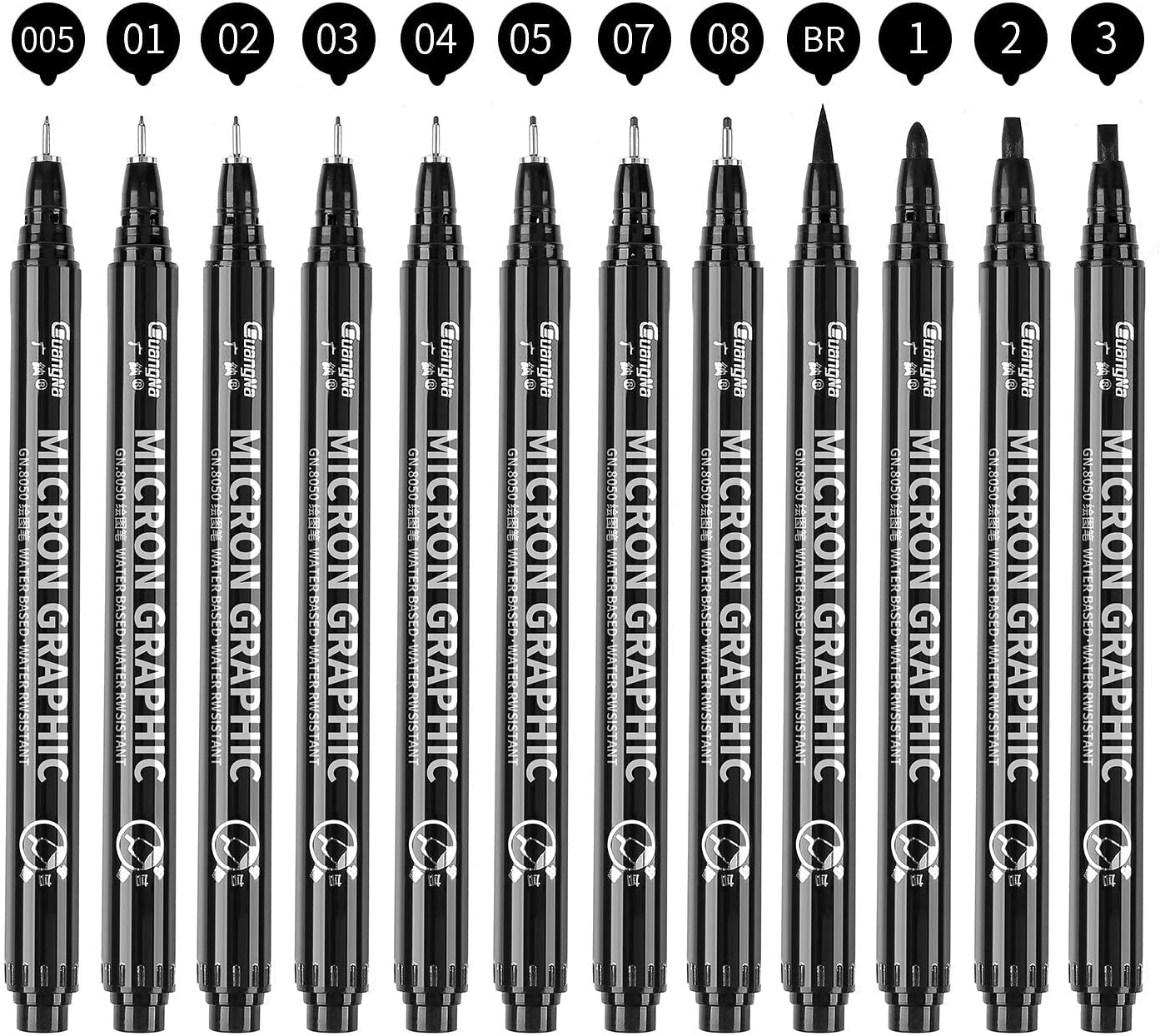 kingkindsun Set of 12 Micro Pens, Fine Point, Fineliner Ink Pens, Pigment Pen, Technical Drawing pen, Black, Waterproof, for Art Watercolor, Sketching, Anime, Manga, Scrapbooking