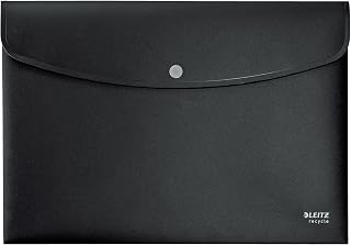 Leitz A4 Document Wallet with Flap Closure, 60 Sheet Capacity, 100% Recyclable, Opaque Plastic, Eco Friendly, Recycle Range, 46780095, Black